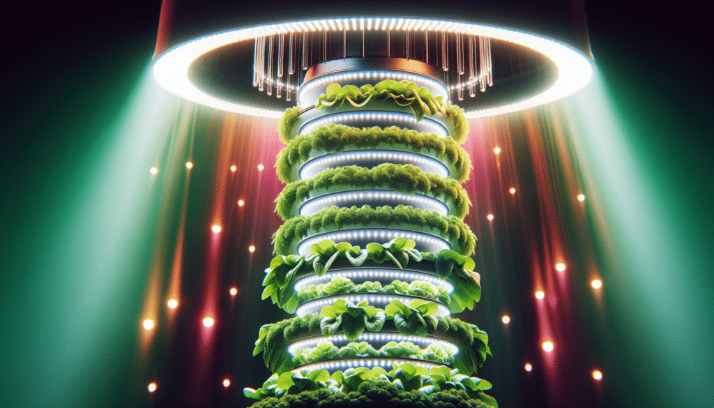 hydroponic-tower garden-with-lights