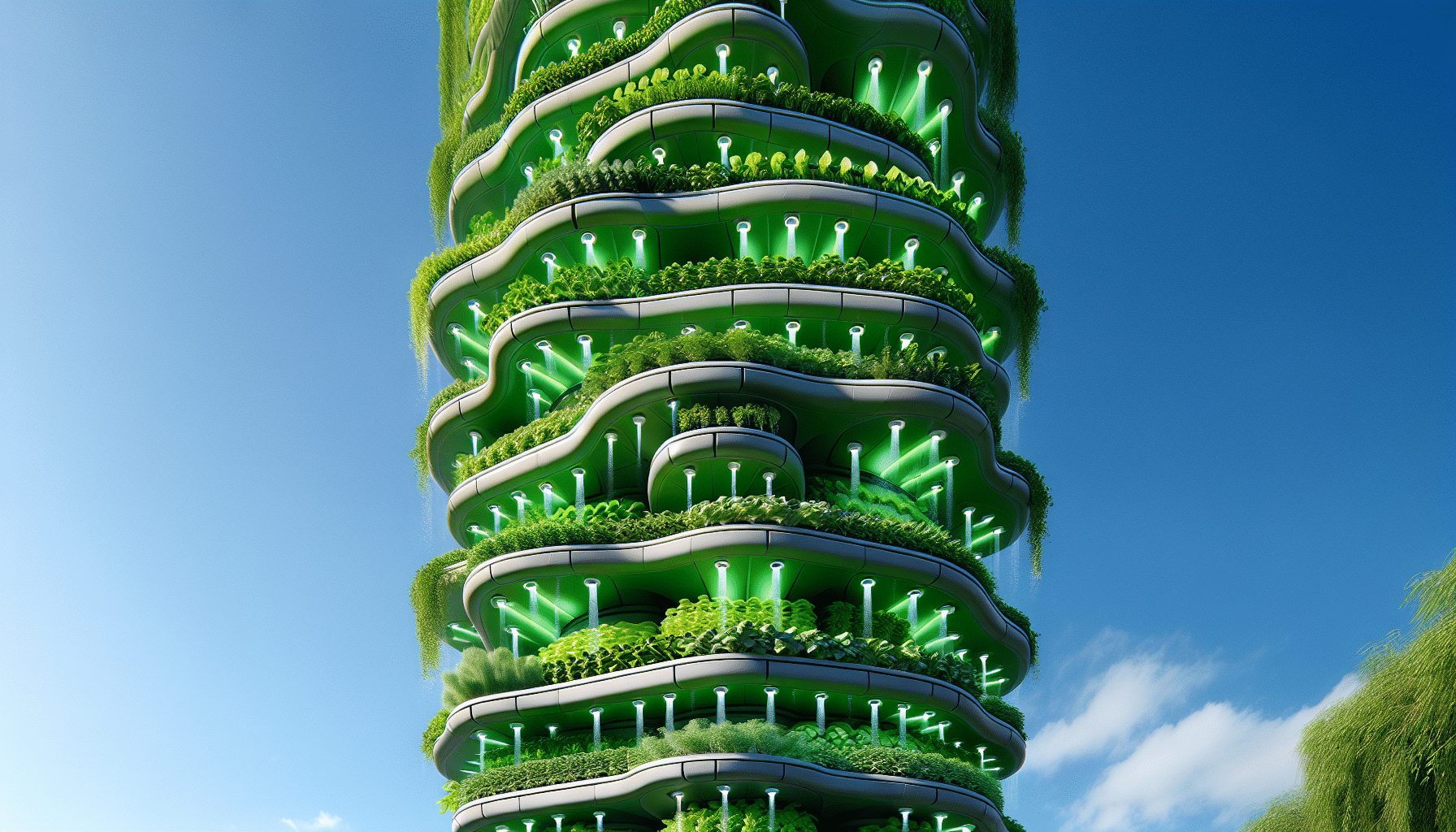 Vertical space optimization in hydroponic garden tower (AI Visualization)