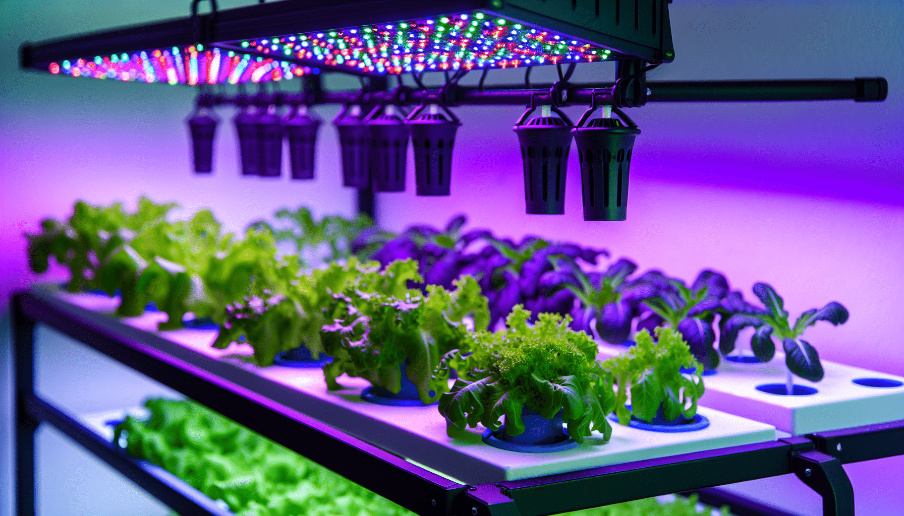LED grow lights in Nutraponics system