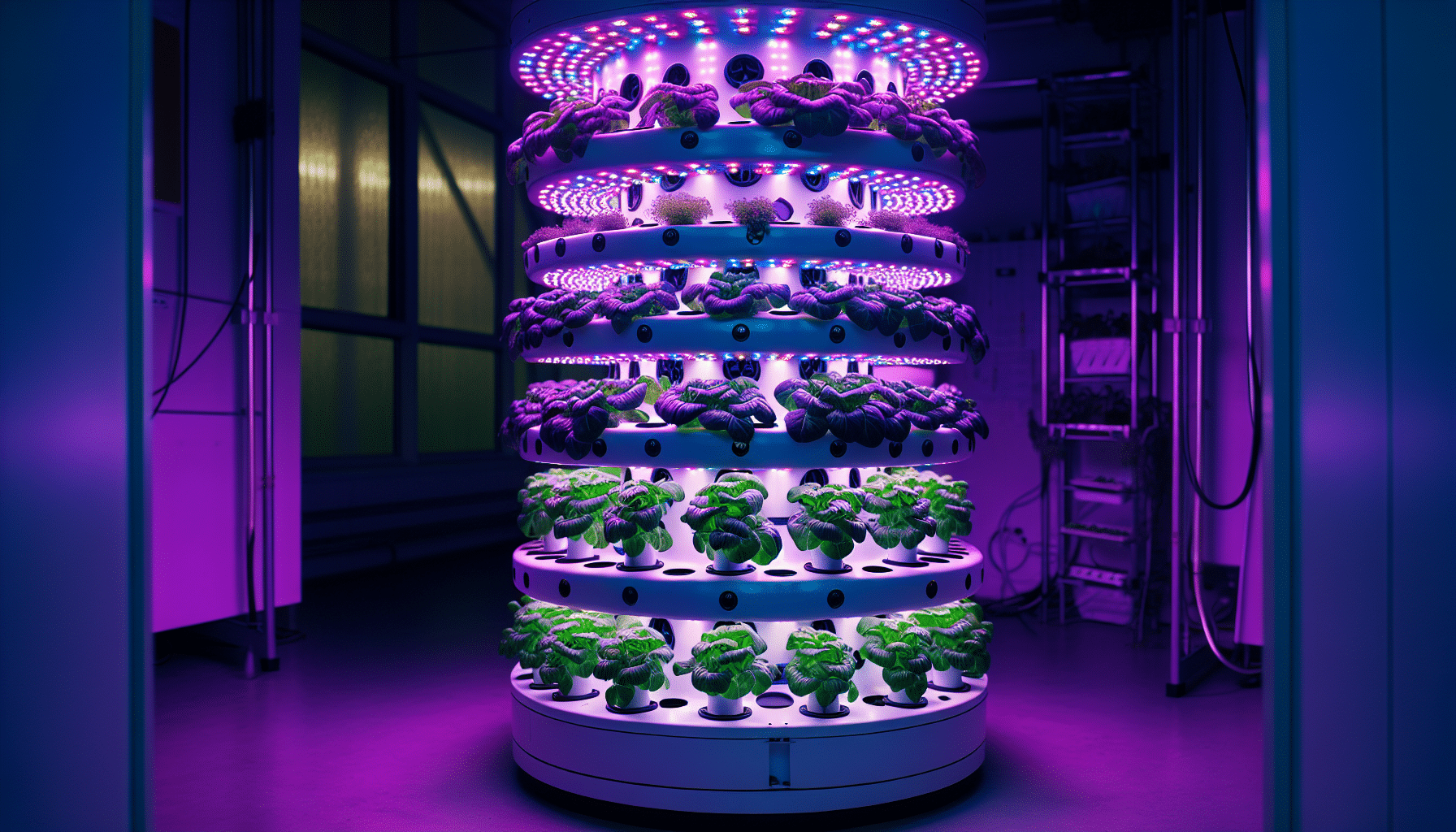 Setting up LED grow lights for planting in hydroponic garden tower