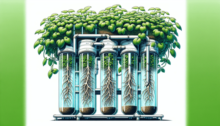 Illustration of plant roots suspended in a hydroponic nutrient solution.