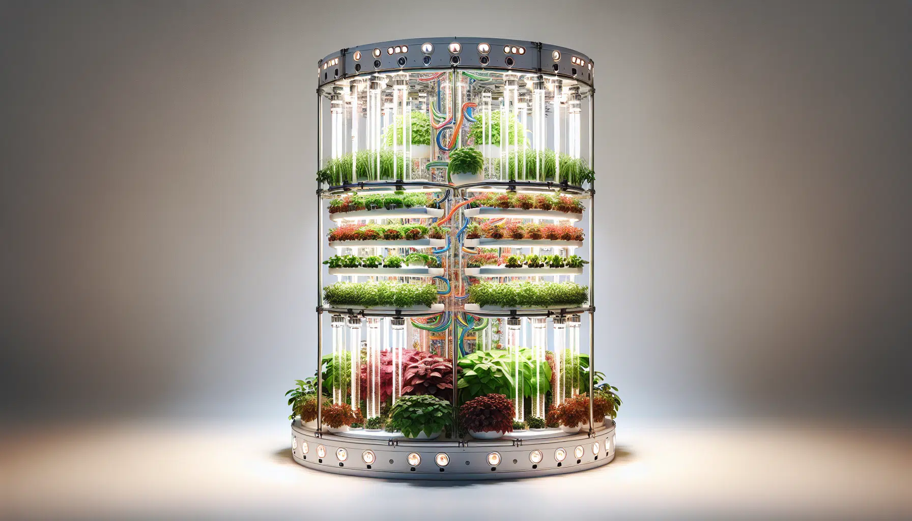 Circulation-system-and-LED-lights-in-a-hydroponics-garden-Tower-setup