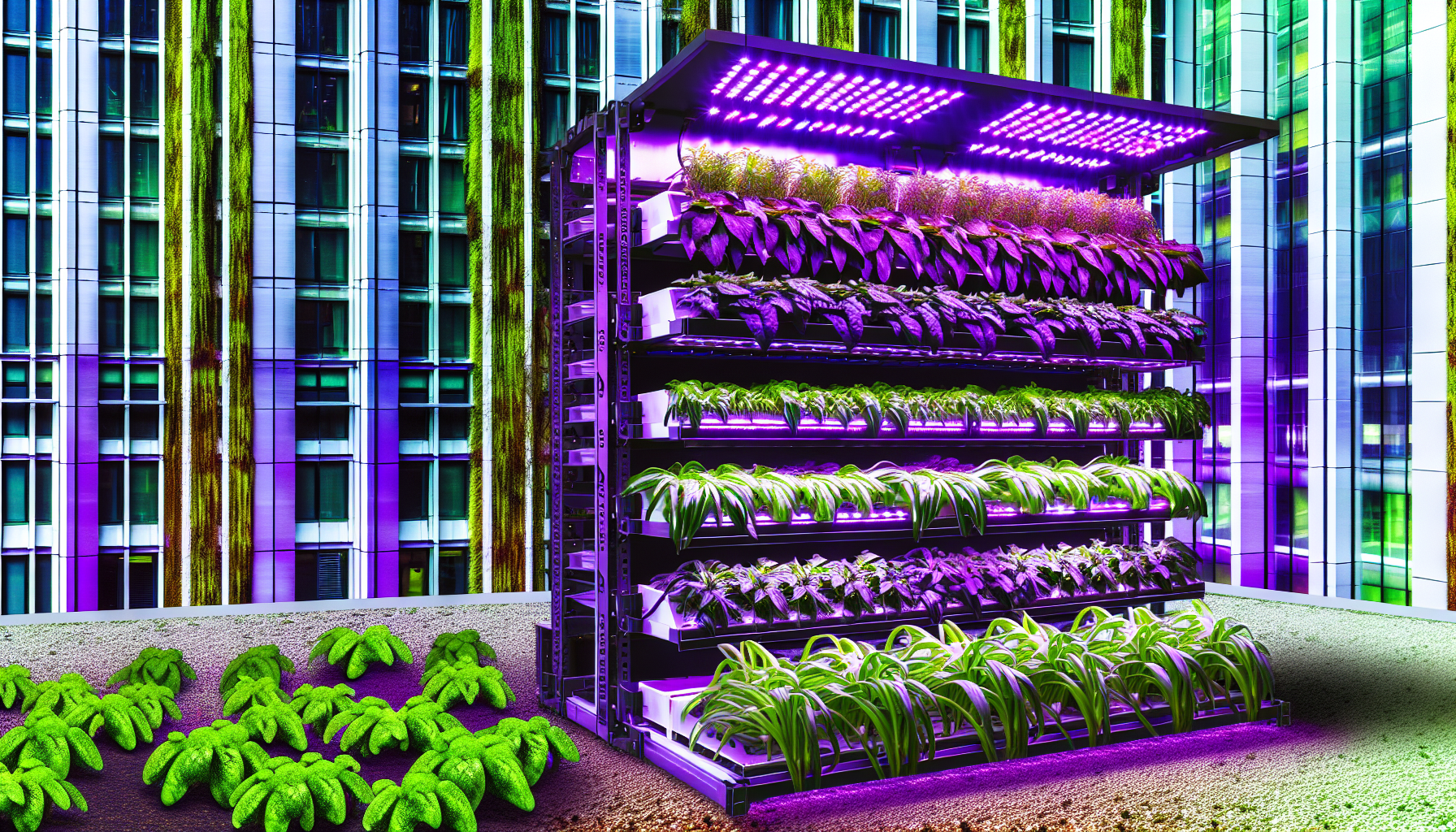 Vertical farming system with integrated LED grow lights