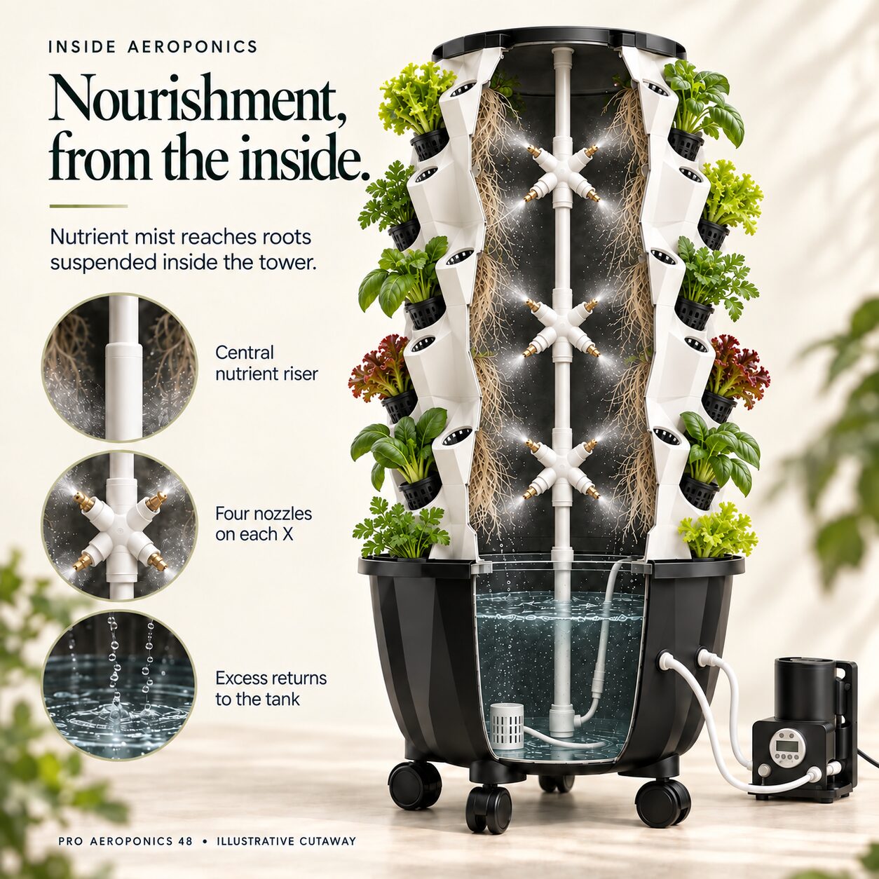 Hydroponics Growing Systems Pro AeroTower — High-Pressure Aeroponics Growing System (48 Pots) - Image 3