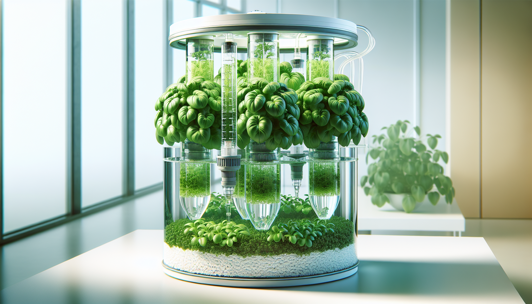 Hydroponic system with plants and nutrient solution