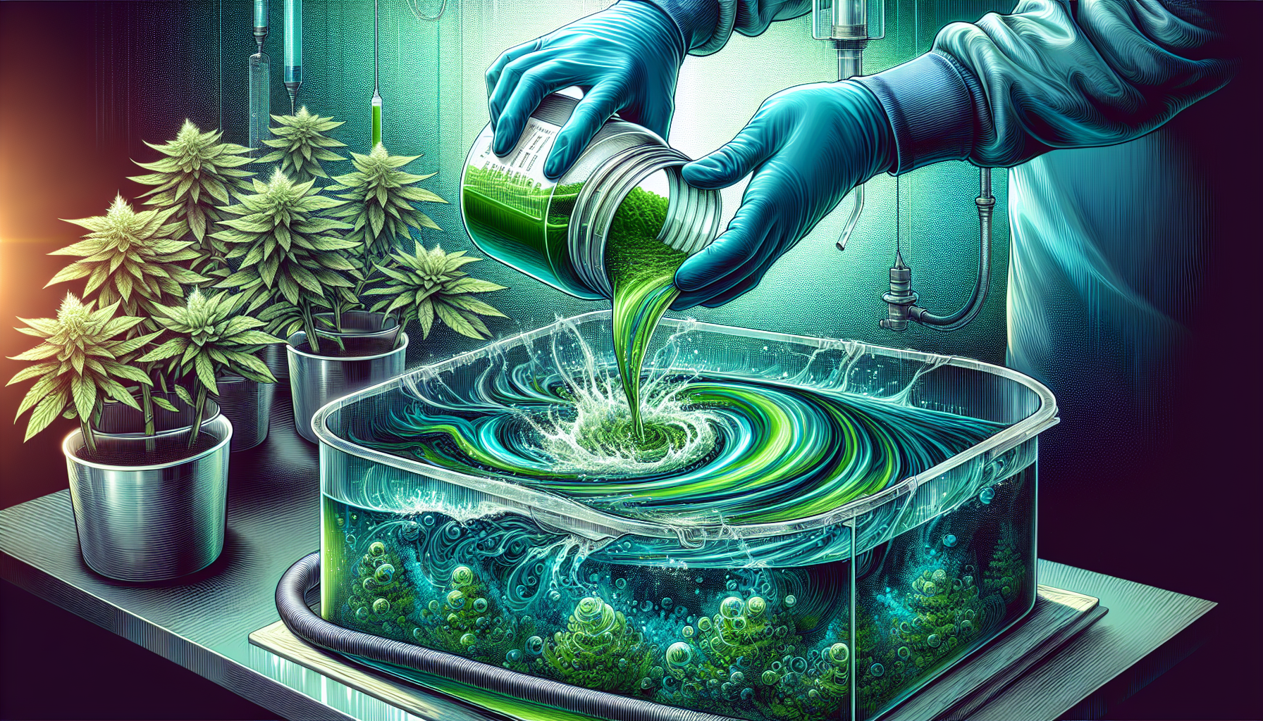 Illustration of hydroponic nutrient solution being prepared