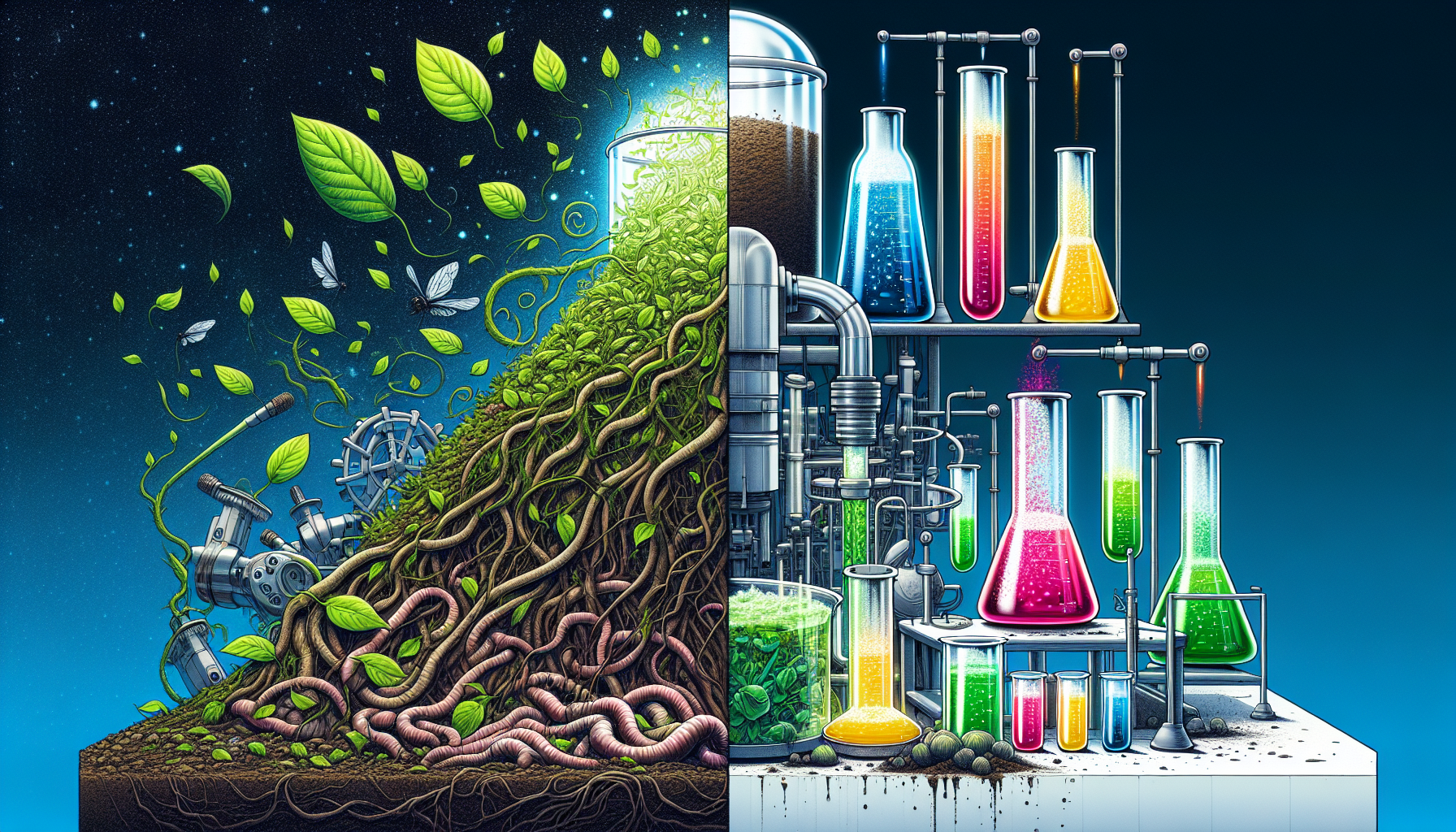 Illustration of organic vs. synthetic hydroponic nutrients