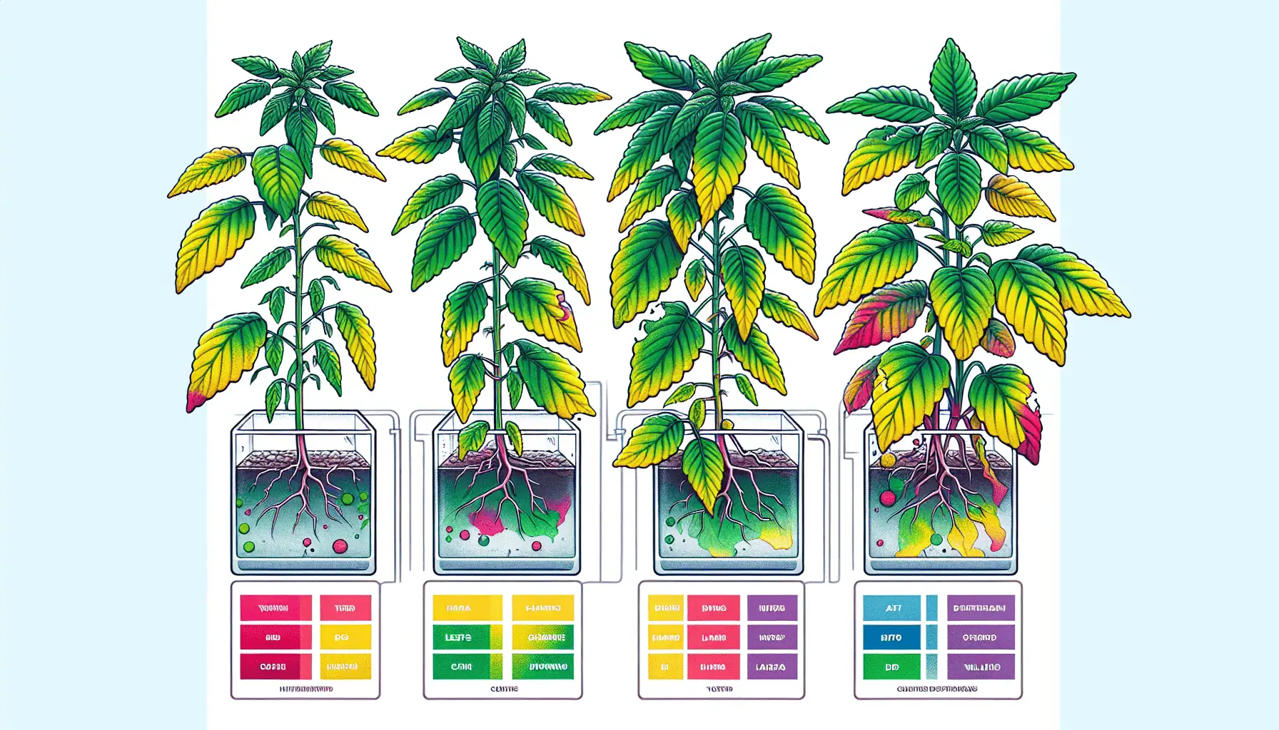 Illustration of hydroponic nutrient deficiency symptoms