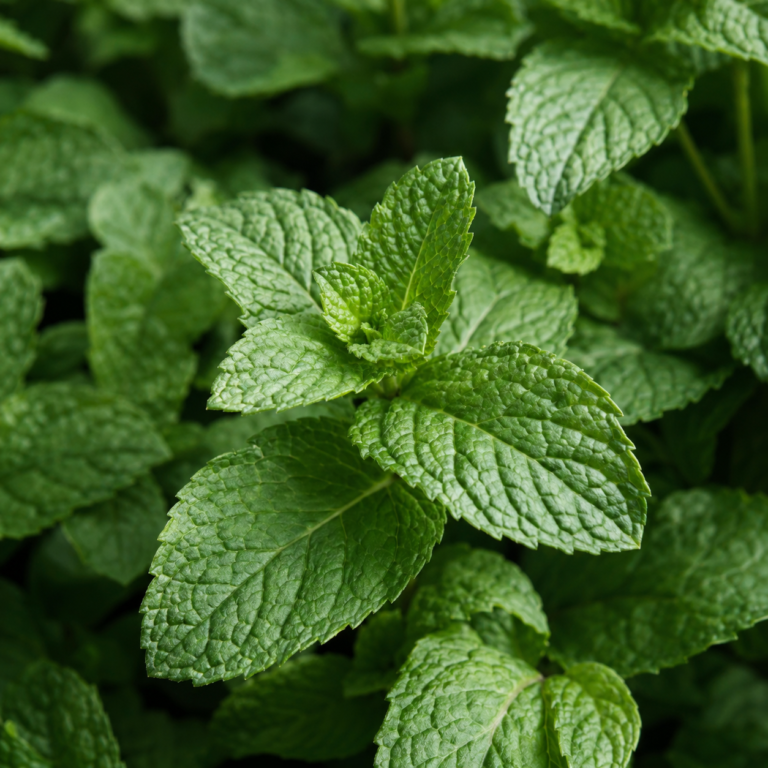 Dense fresh mint foliage with serrated leaves.