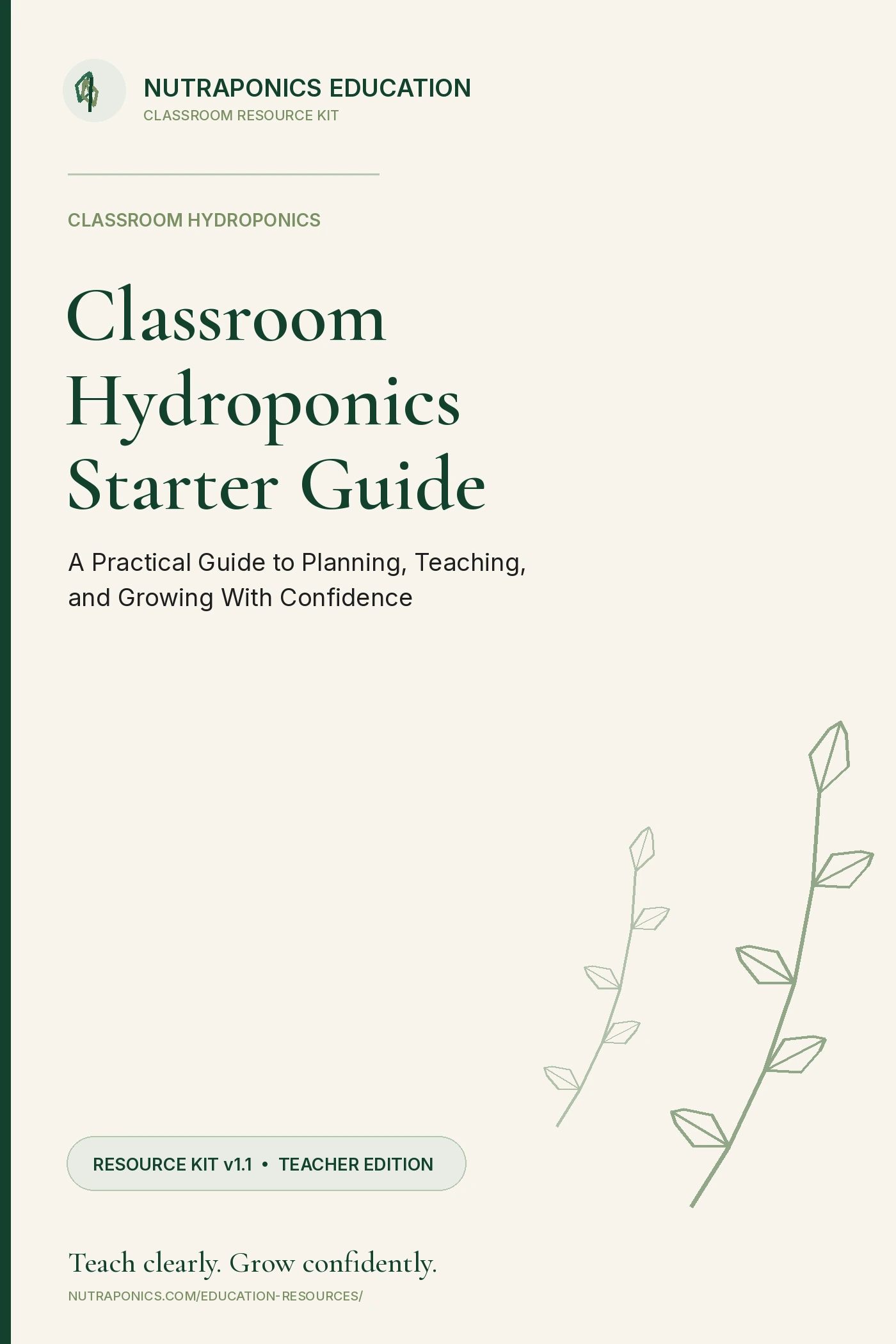 Nutraponics Classroom Hydroponics Starter Guide cover.