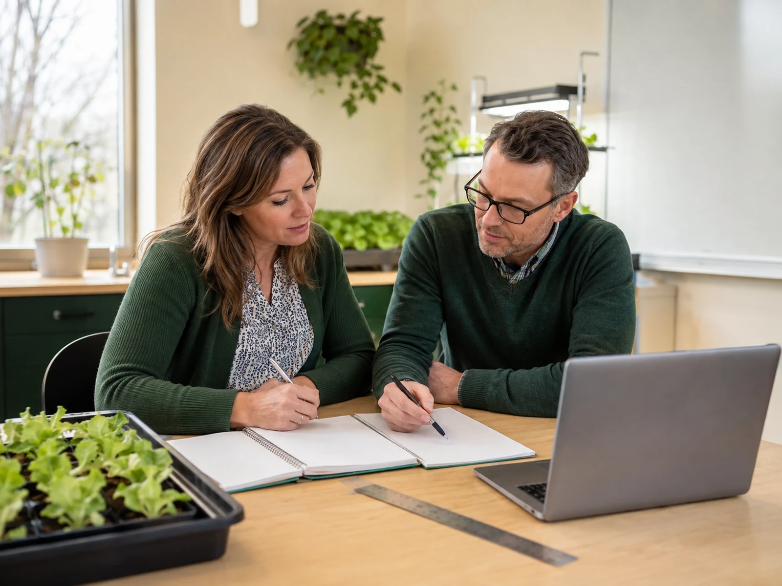 School purchasing plan and classroom hydroponics project notes.