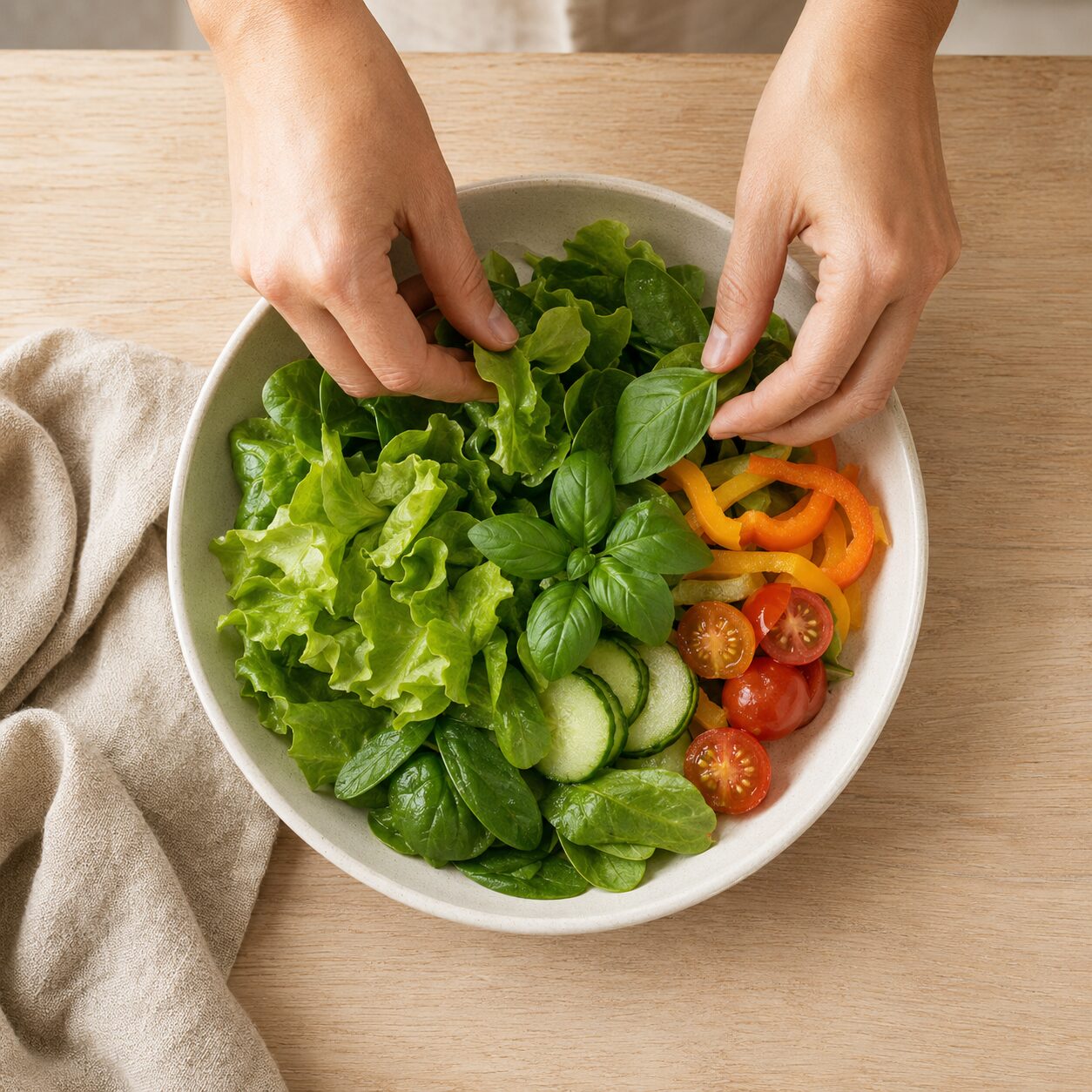 Hydroponics Growing Systems Assembling a fresh salad from home-grown hydroponic greens