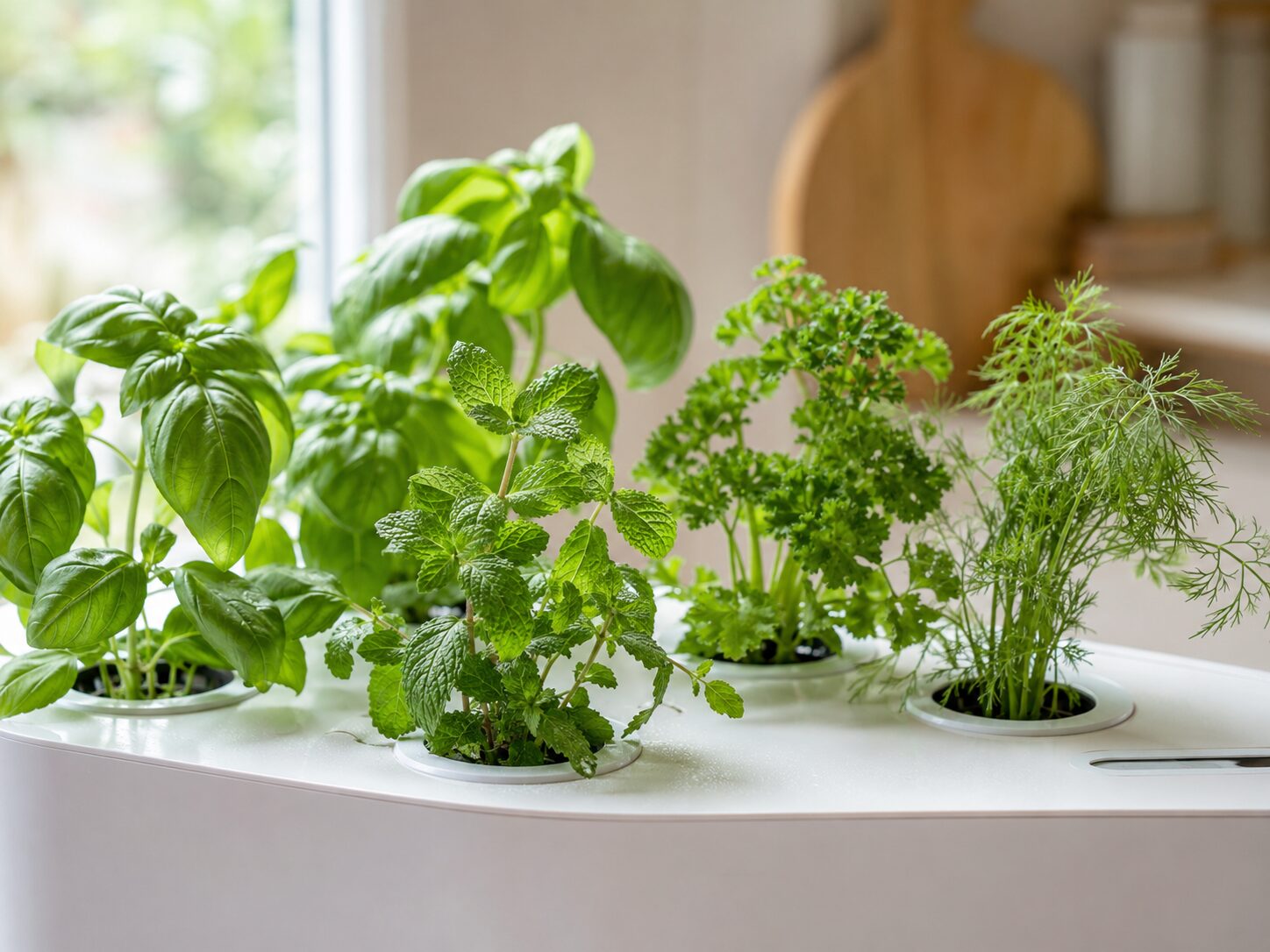 Hydroponics Growing Systems Fresh hydroponic herb garden with basil, mint and parsley