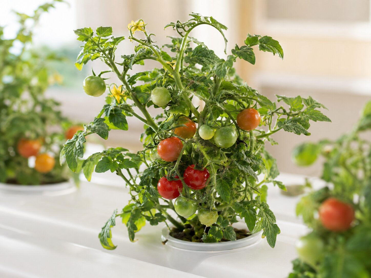 Hydroponics Growing Systems Hydroponic cherry tomatoes ripening in soft window light
