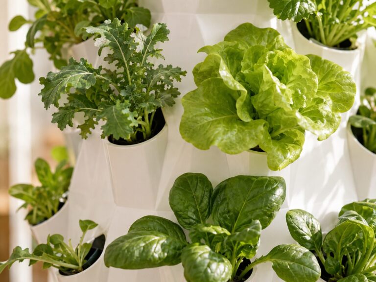 Hydroponic greens growing in white planting ports.