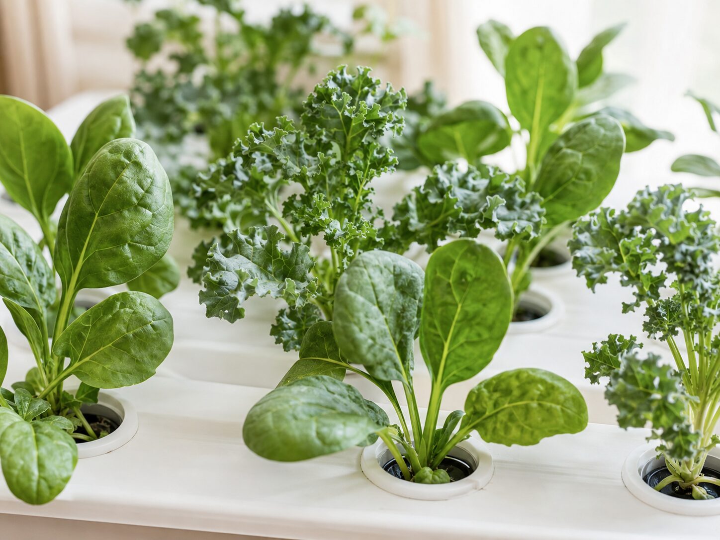 Hydroponics Growing Systems Hydroponic kale and baby spinach leaves