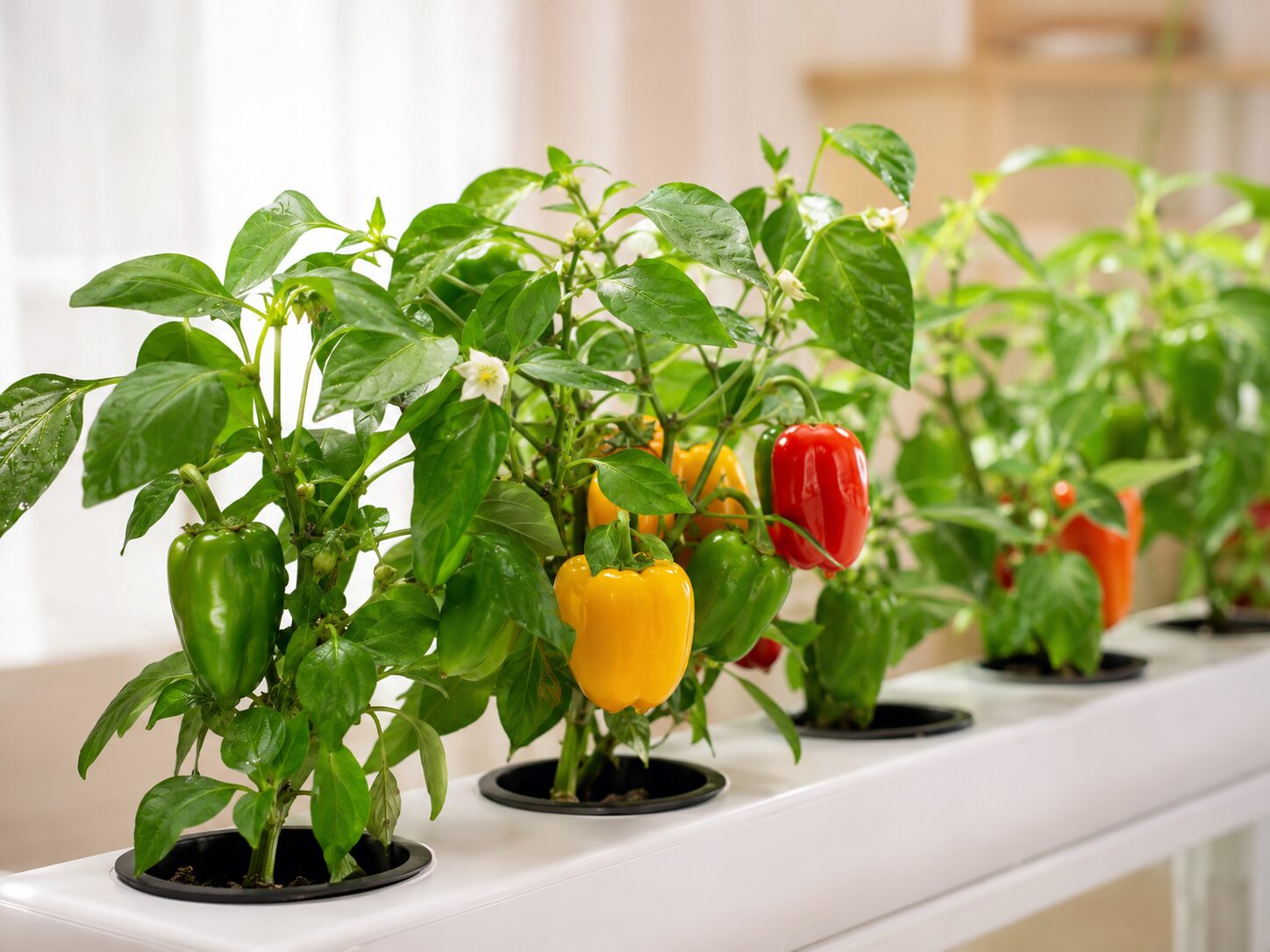 Hydroponics Growing Systems Hydroponic sweet peppers ripening in soft light