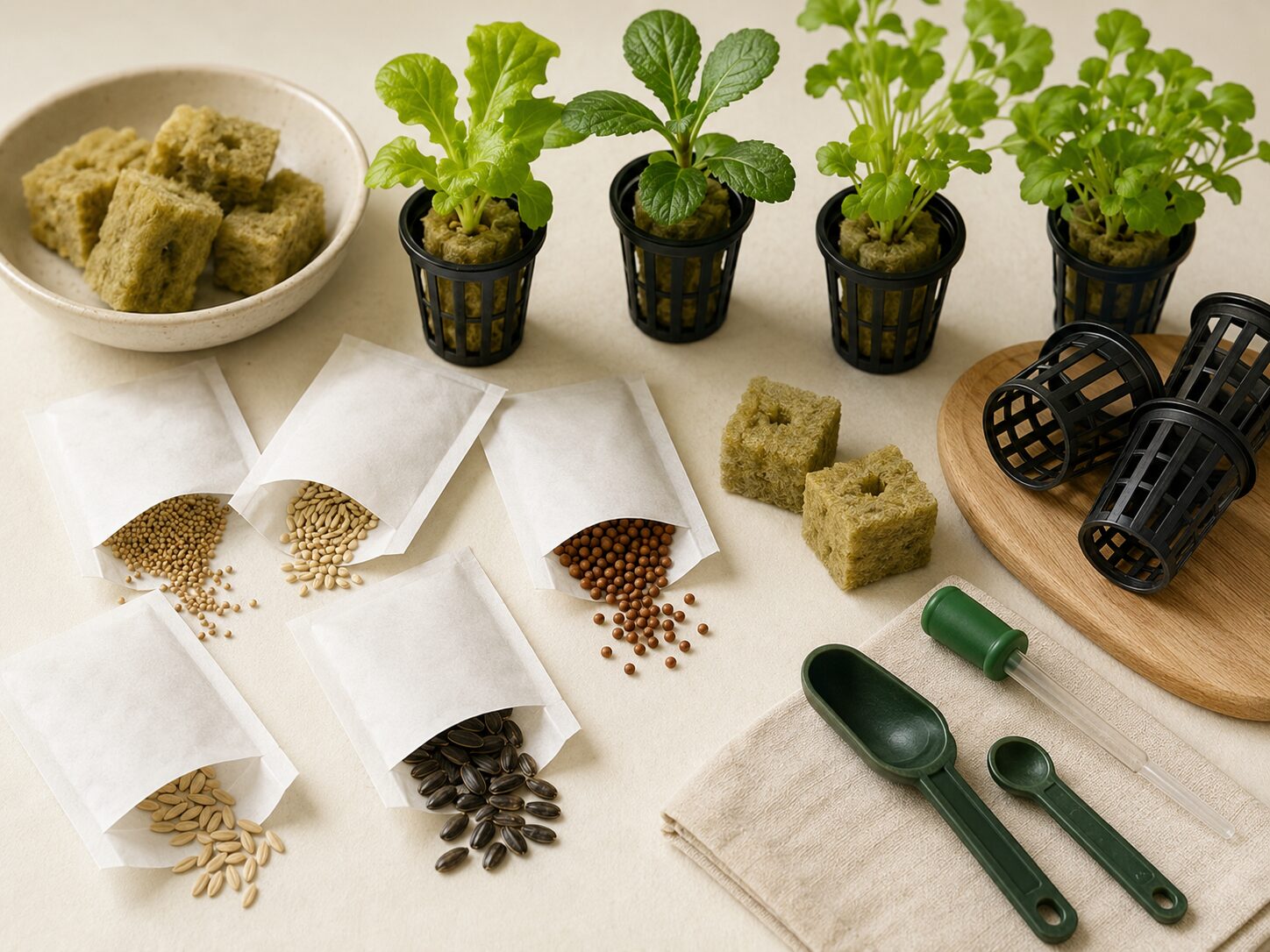Hydroponics Growing Systems Seeds, starter plugs and new seedling growth
