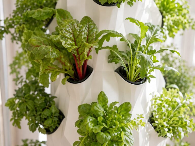 Swiss chard and arugula growing in a hydroponic tower.
