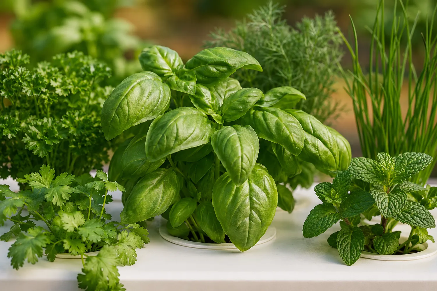 Freshly grown hydroponic herbs
