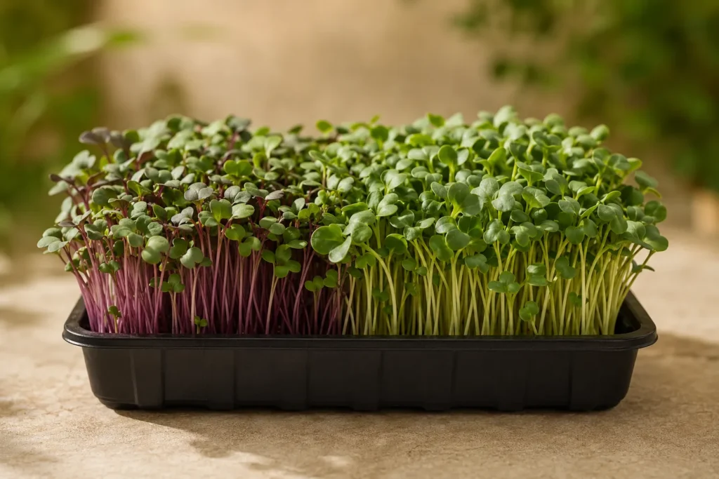 Dense tray of fresh hydroponic microgreens.