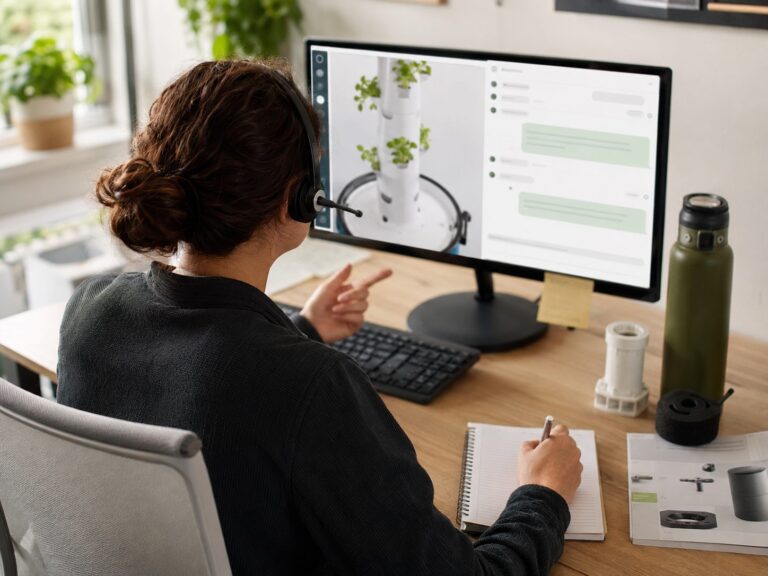 Nutraponics support specialist wearing a headset at a desk
