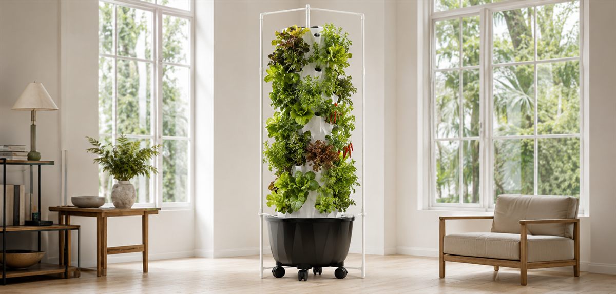 Nutraponics Tower Garden in a sunlit interior