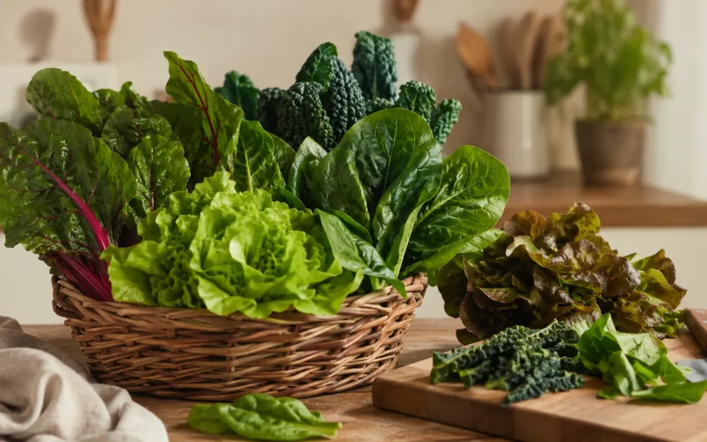 Abundant leafy greens harvested for everyday meals.