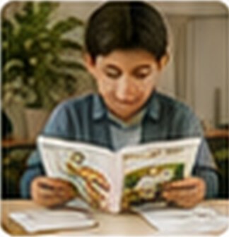 Student reading a hydroponics workbook in class.