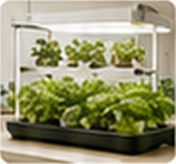Classroom hydroponic growing tray under LED lights.