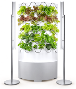 iHarvest curved white grow panel with two floor-mounted grow lights