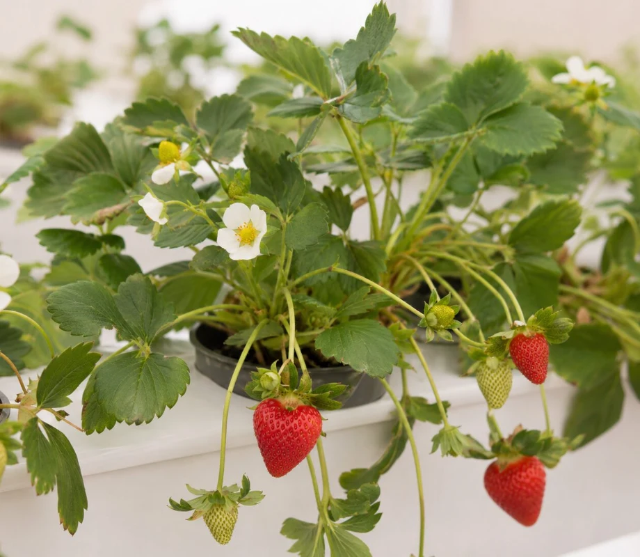 Strawberries growing indoors