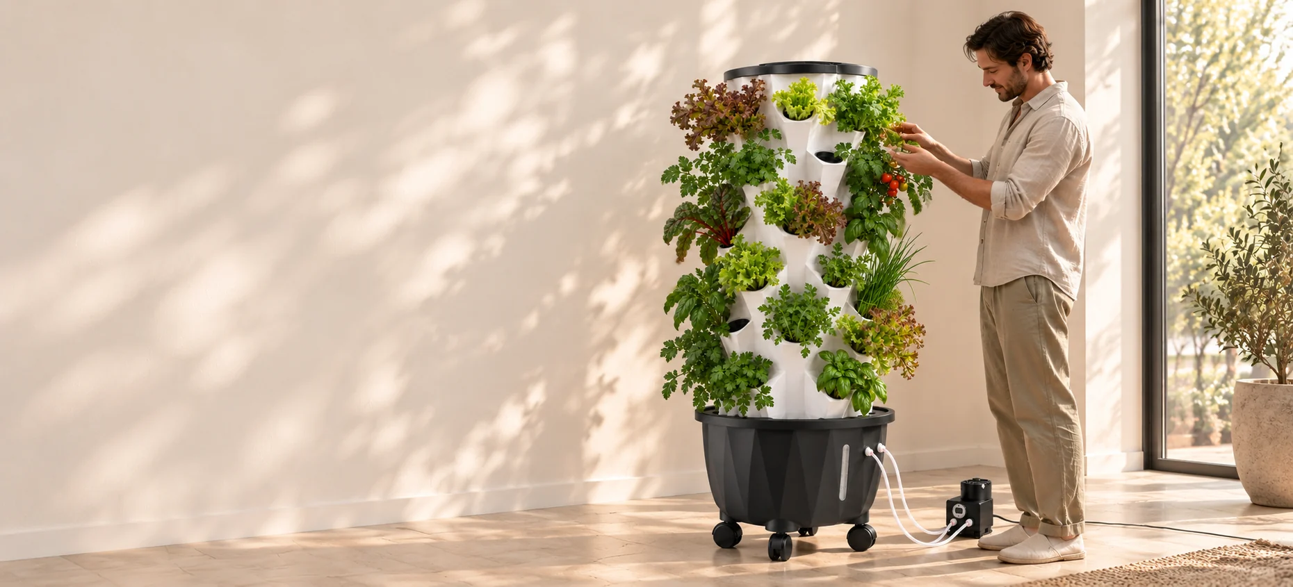 Illustrative in-use setting with Aeroponics Tower 48