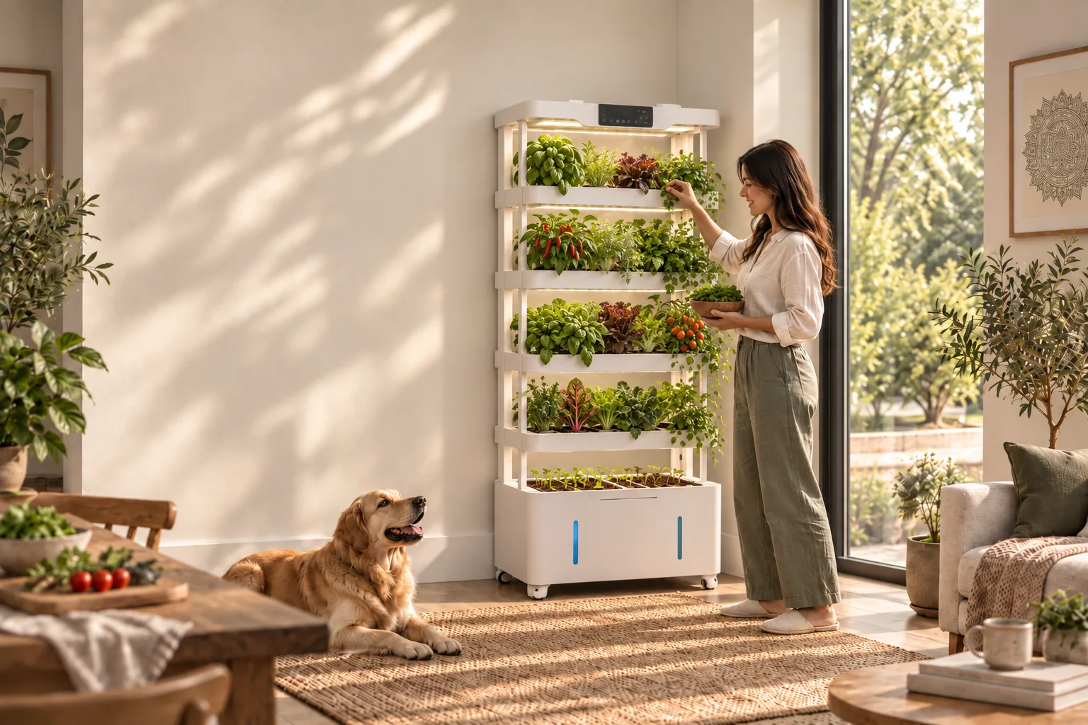 Illustrative home setting with a NutraTower and a grower